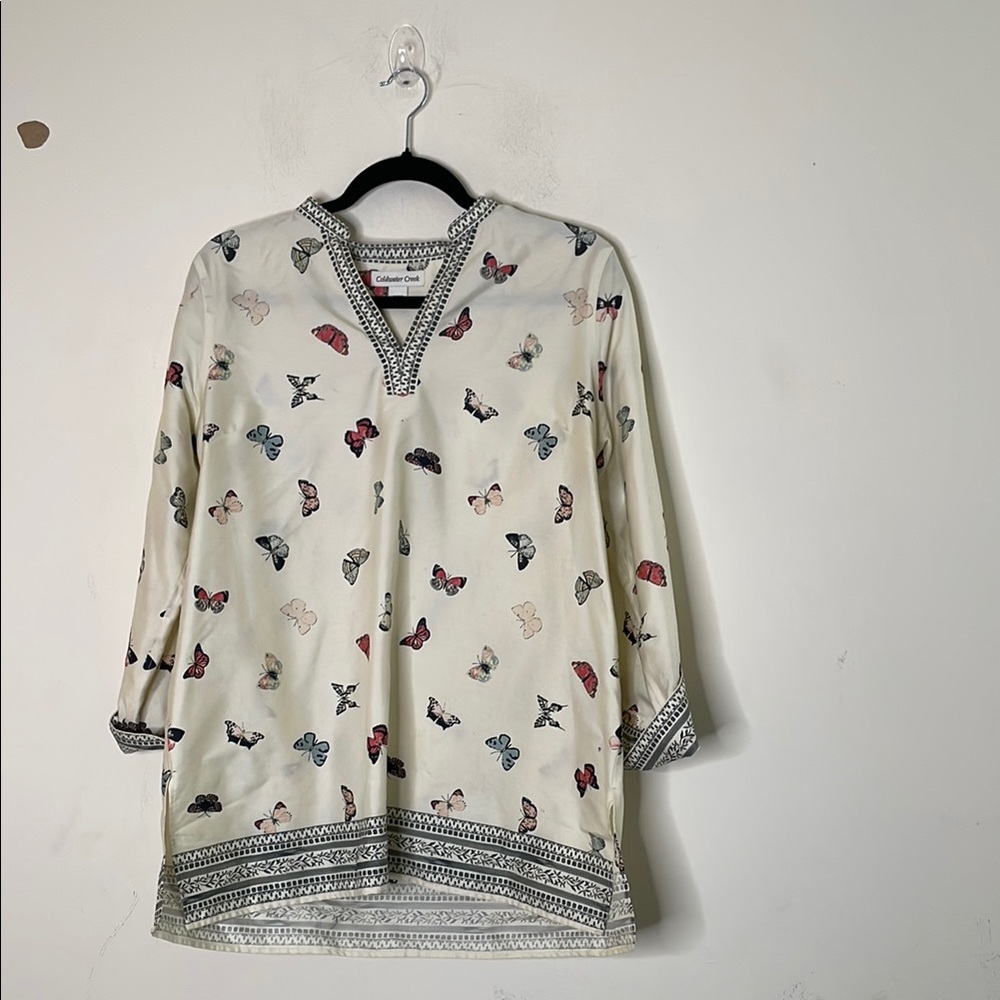 Coldwater Creek Relaxed 3/4 Sleeve Tunic in White and Red